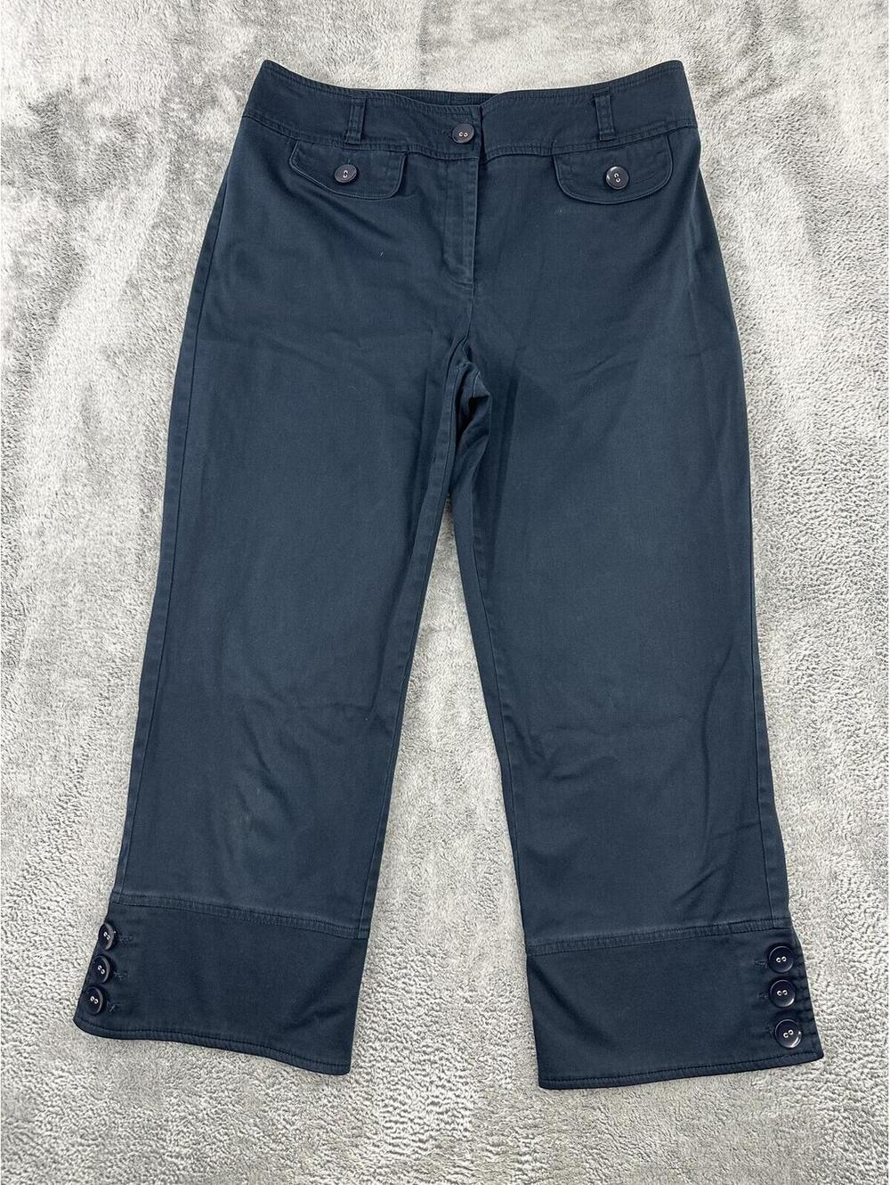 Classic Navy Cropped Button Detail Pants